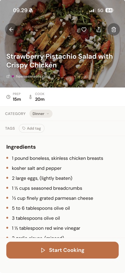 Recipe Fox recipe detail screen