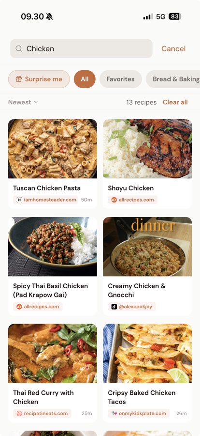 Recipe Fox search screen