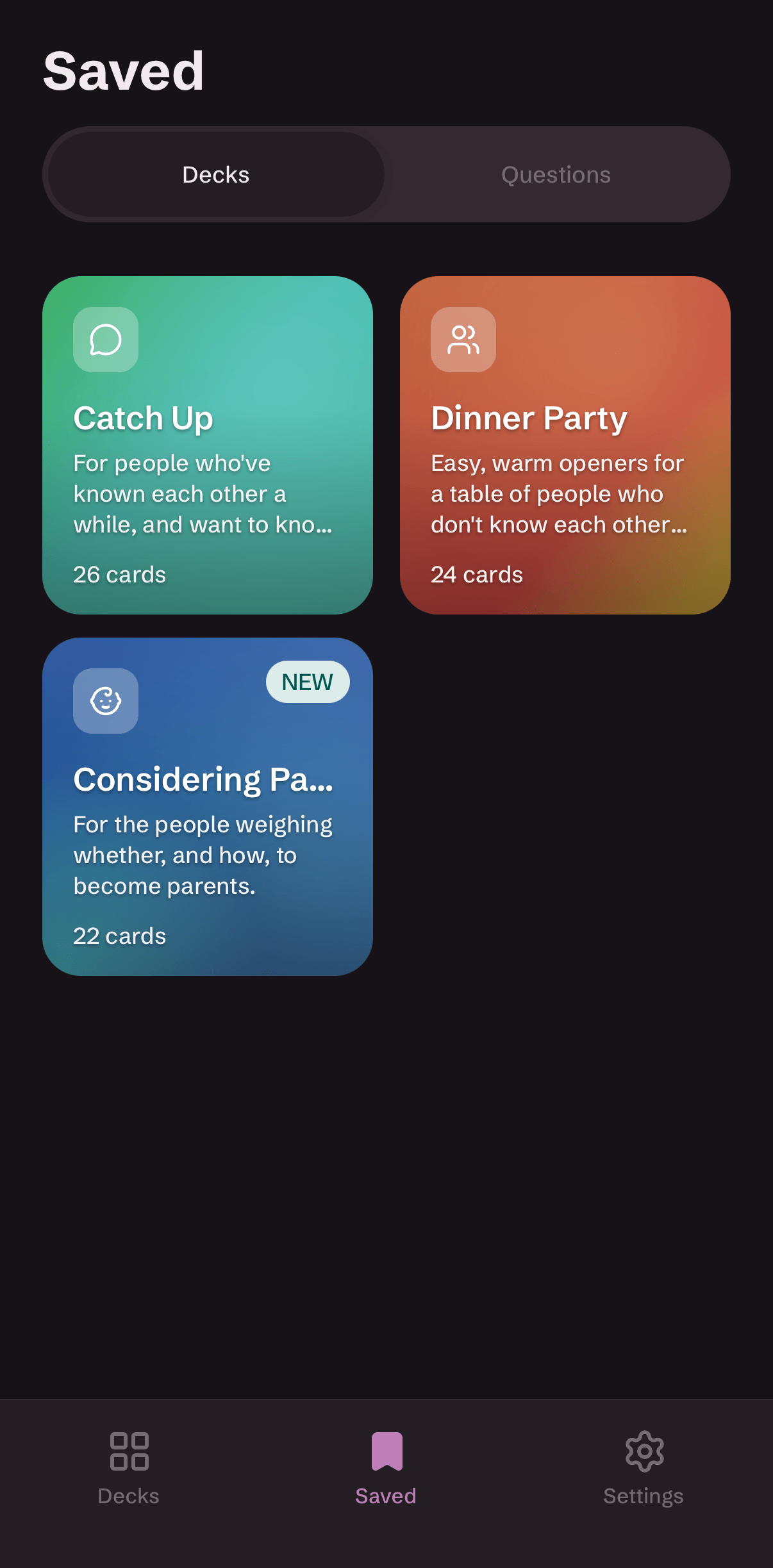 Uncover card play screen showing a conversation question